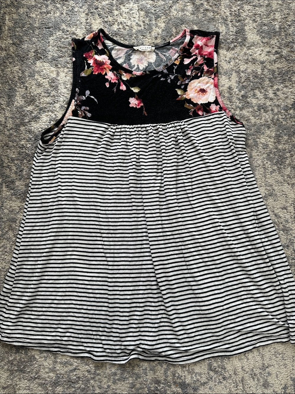 First Looks Black Floral Yoke Striped Tank Top